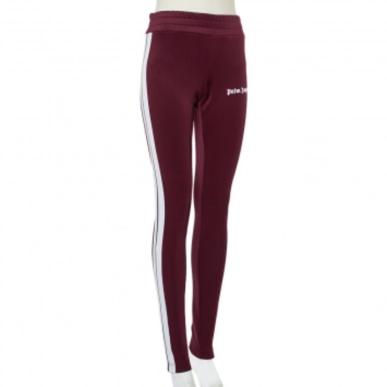 Black Palm Angels Burgundy Logo Printed Jersey Side Strip Detail Track Leggings L For Sale