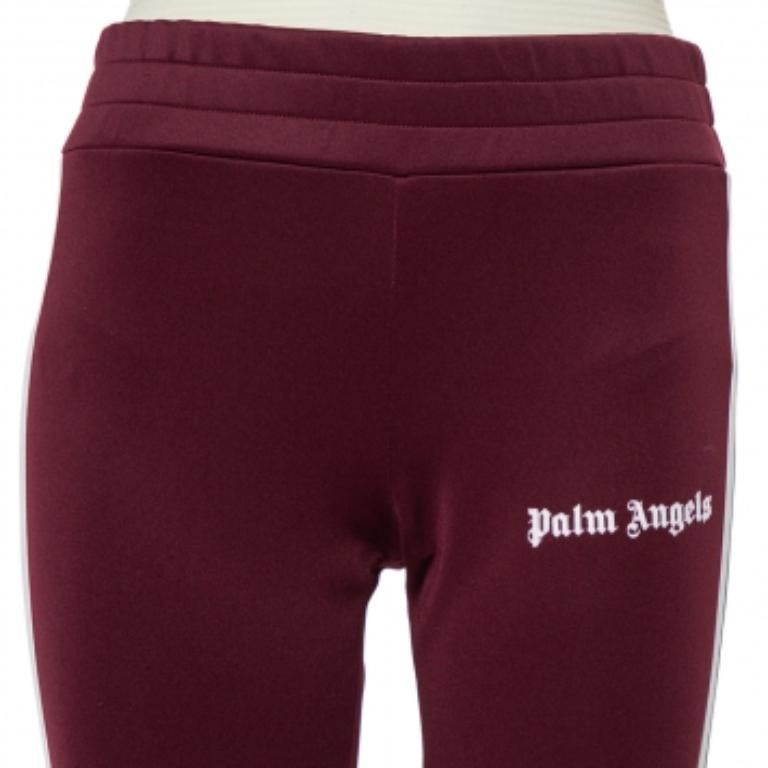 Palm Angels Burgundy Logo Printed Jersey Side Strip Detail Track Leggings L In Excellent Condition For Sale In Dubai, Al Qouz 2