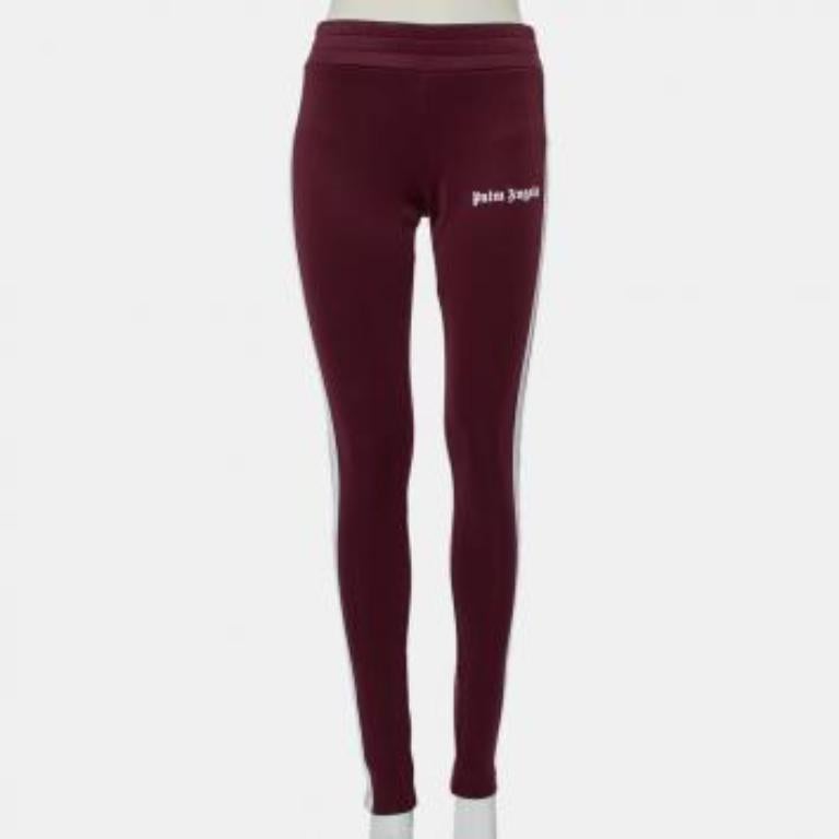 Women's Palm Angels Burgundy Logo Printed Jersey Side Strip Detail Track Leggings L For Sale