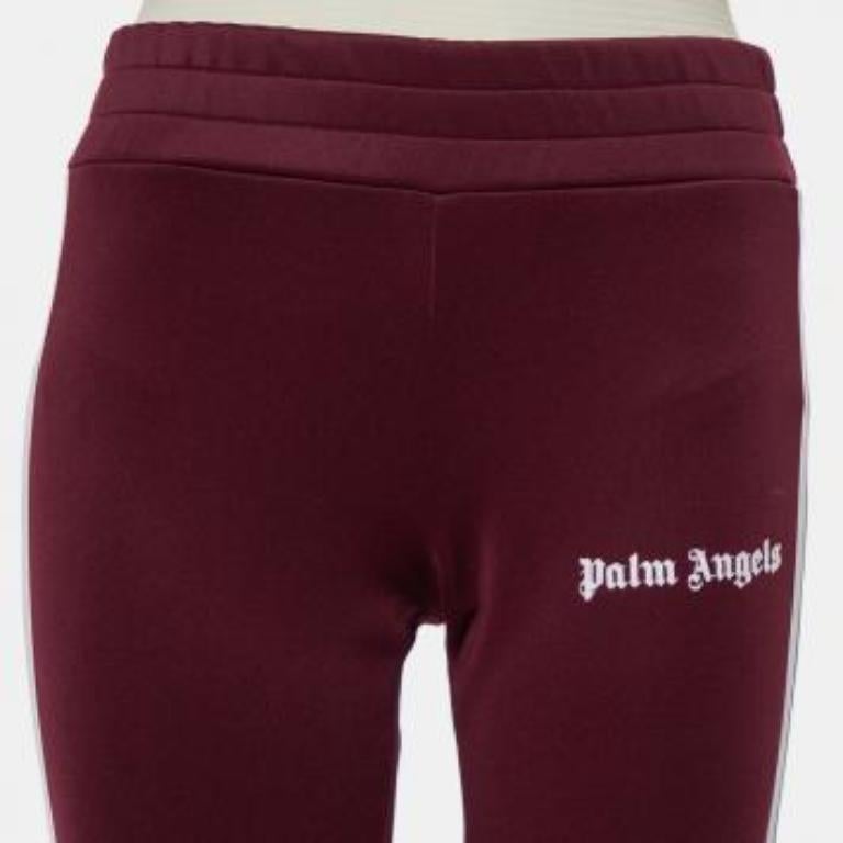 Palm Angels Burgundy Logo Printed Jersey Side Strip Detail Track Leggings L For Sale 1