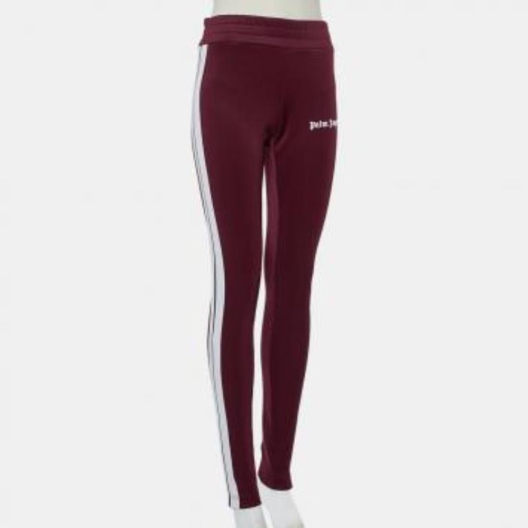 Palm Angels Burgundy Logo Printed Jersey Side Strip Detail Track Leggings L For Sale 2