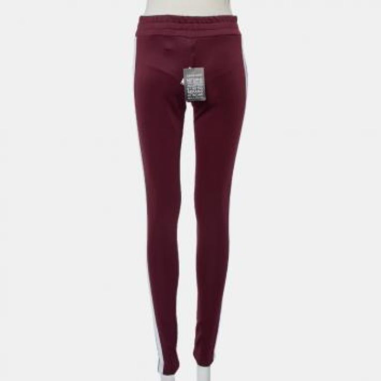 Palm Angels Burgundy Logo Printed Jersey Side Strip Detail Track Leggings L For Sale 3