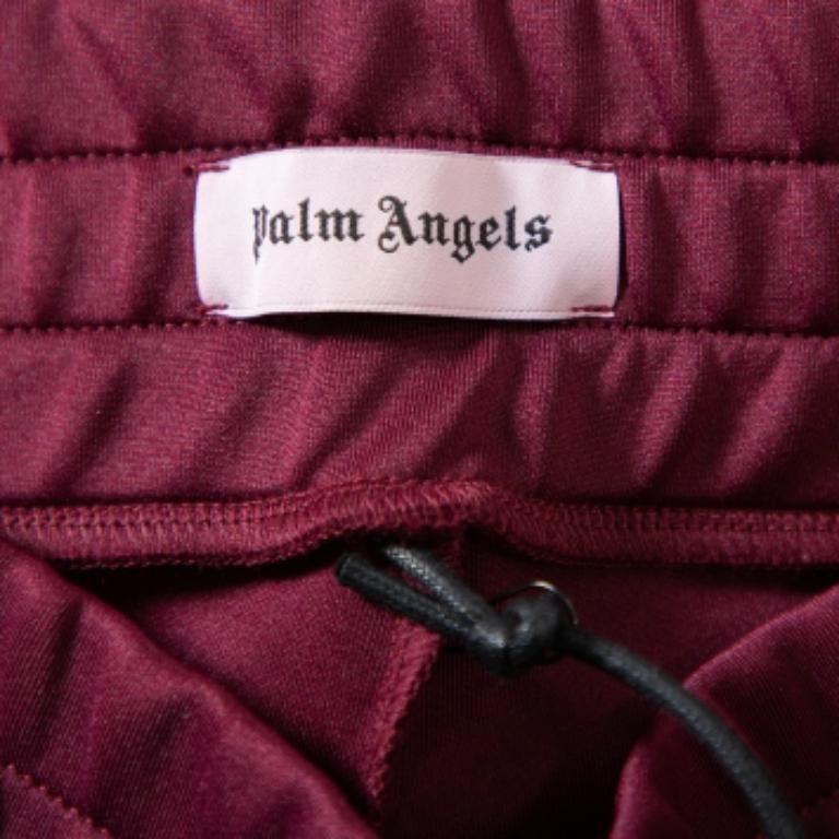 Palm Angels Burgundy Logo Printed Jersey Side Strip Detail Track Leggings L For Sale 4