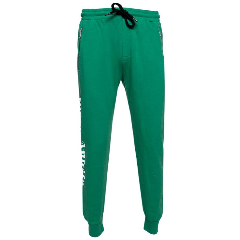 Palm Angels Green Side Logo Print Cotton Jogging Pants L For Sale at