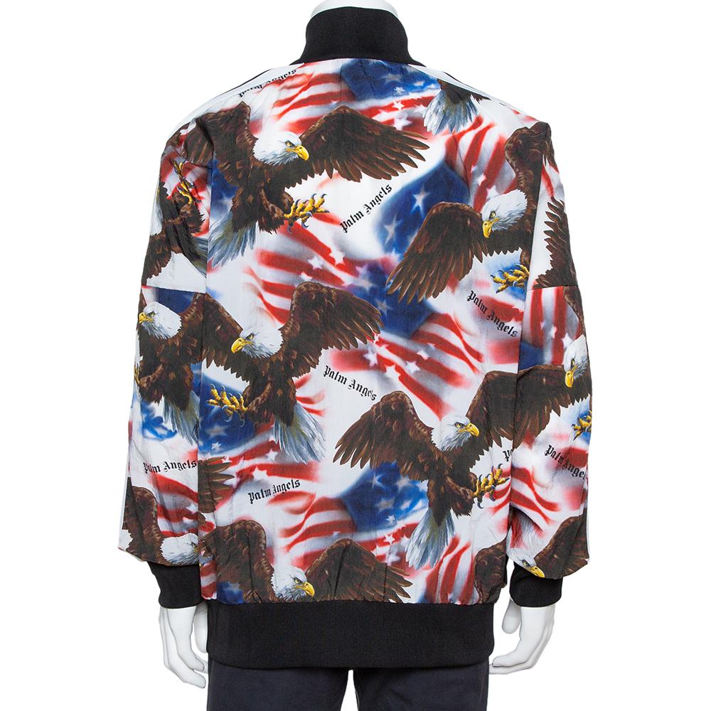 Palm Angels' spin on a regular sportswear silhouette shines with this track jacket. The colorful creation has been made from quality fabrics and designed with a full front zipper and an eagle and flag print all over. The jacket essays both comfort