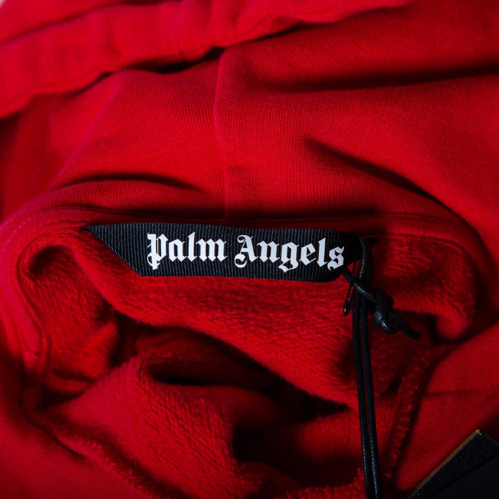 Palm Angels Red Cotton Logo Printed Hoodie M For Sale 2