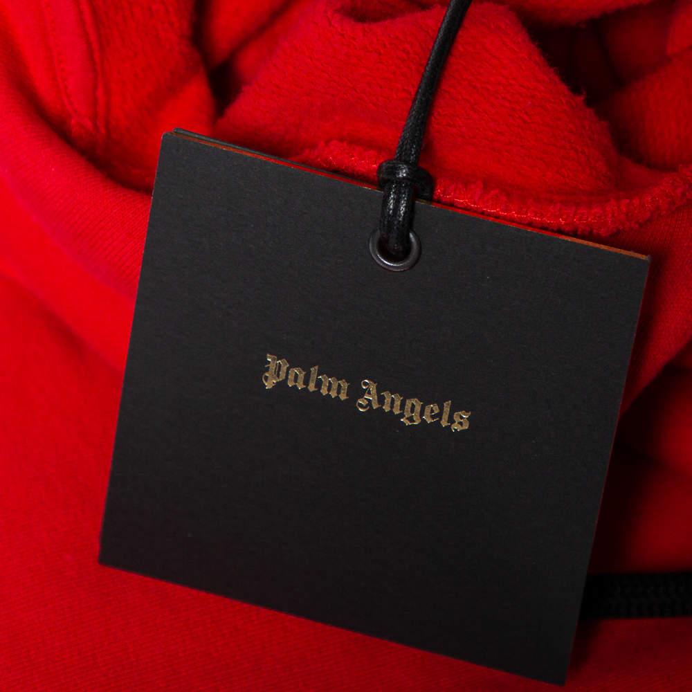 Palm Angels Red Cotton Logo Printed Hoodie M For Sale 3