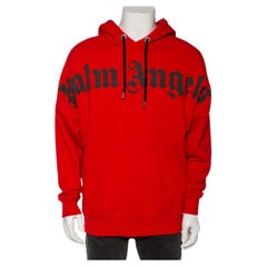Used Palm Angels Red Cotton Logo Printed Hoodie M