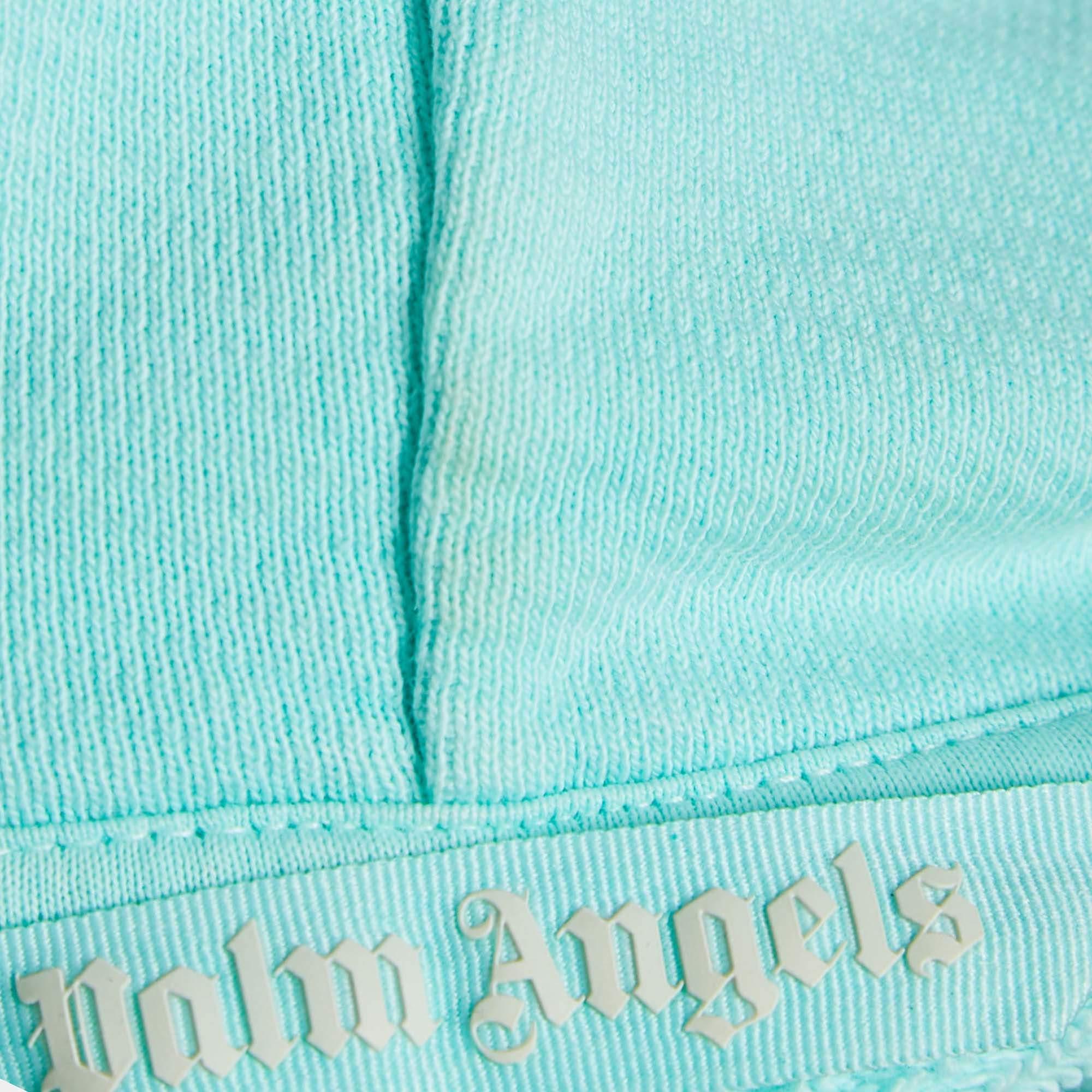Palm Angels - Felpa con cappuccio in cotone con stampa di palme verde acqua XS In condizioni ottime in vendita a Dubai, Al Qouz 2