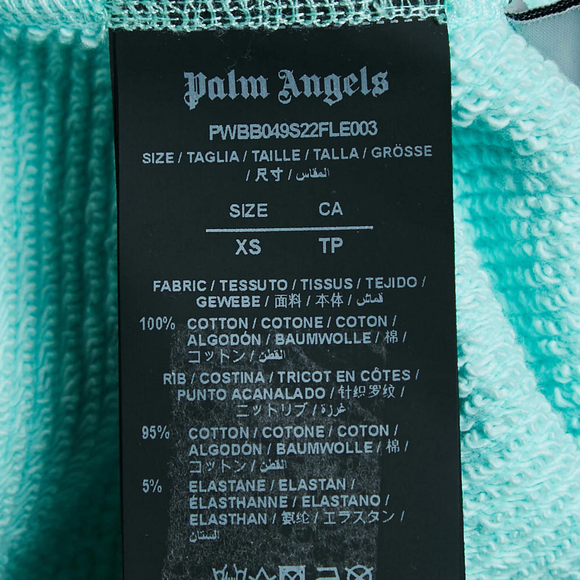Palm Angels - Felpa con cappuccio in cotone con stampa di palme verde acqua XS in vendita 1