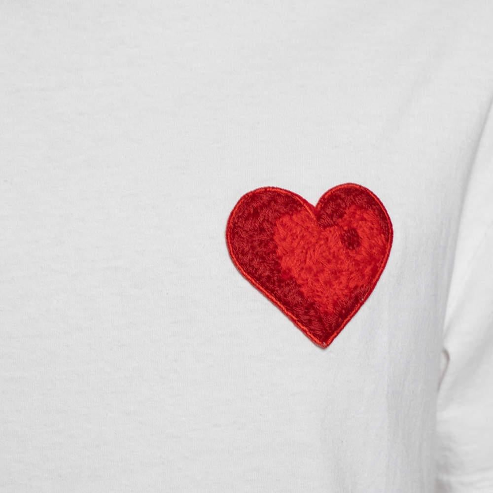 Palm Angels White Cotton Heart Embroidered Crew Neck T-Shirt L In Good Condition In Dubai, Al Qouz 2