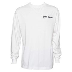 Palm Angels White Cotton Logo Printed Detail Long Sleeve Crewneck T-Shirt L