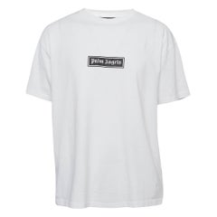Palm Angels White Logo Print Cotton Crew Neck T-Shirt XL