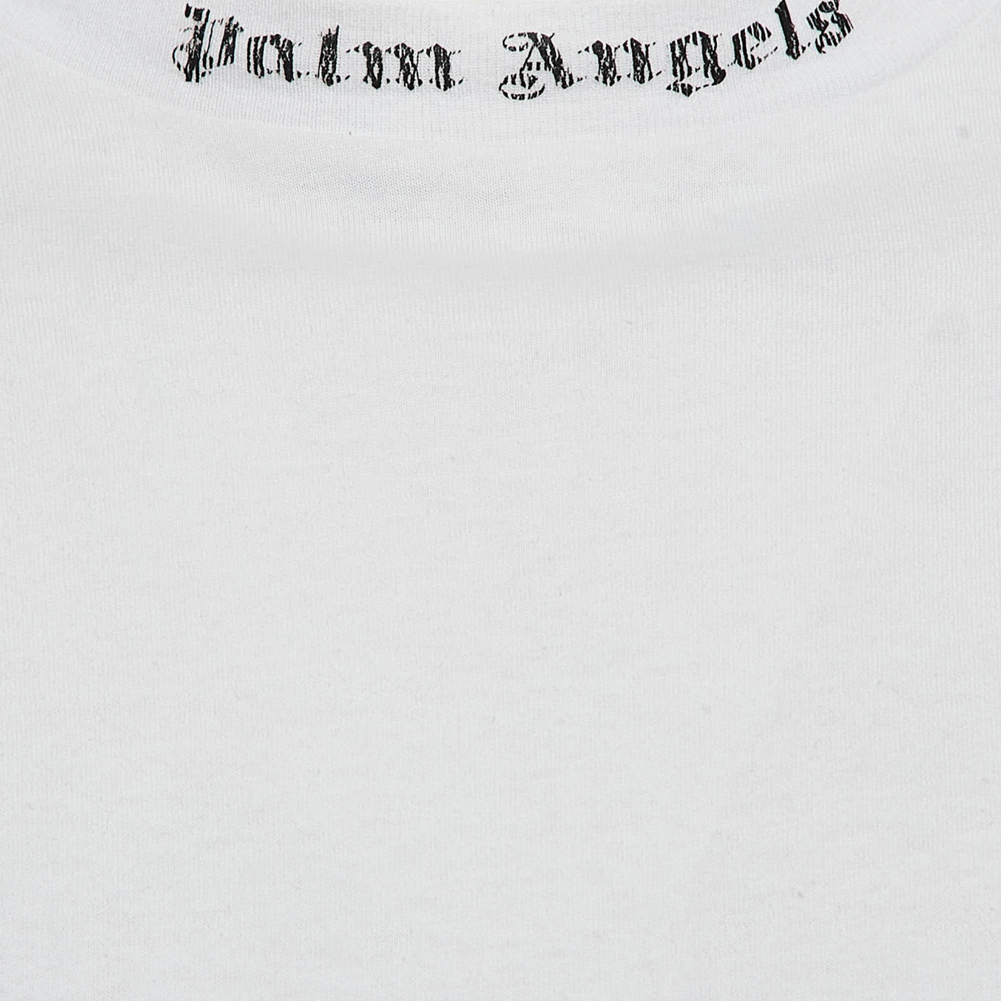 Gray Palm Angels White Logo Print Cotton Knit Crew Neck Sweatshirt XS