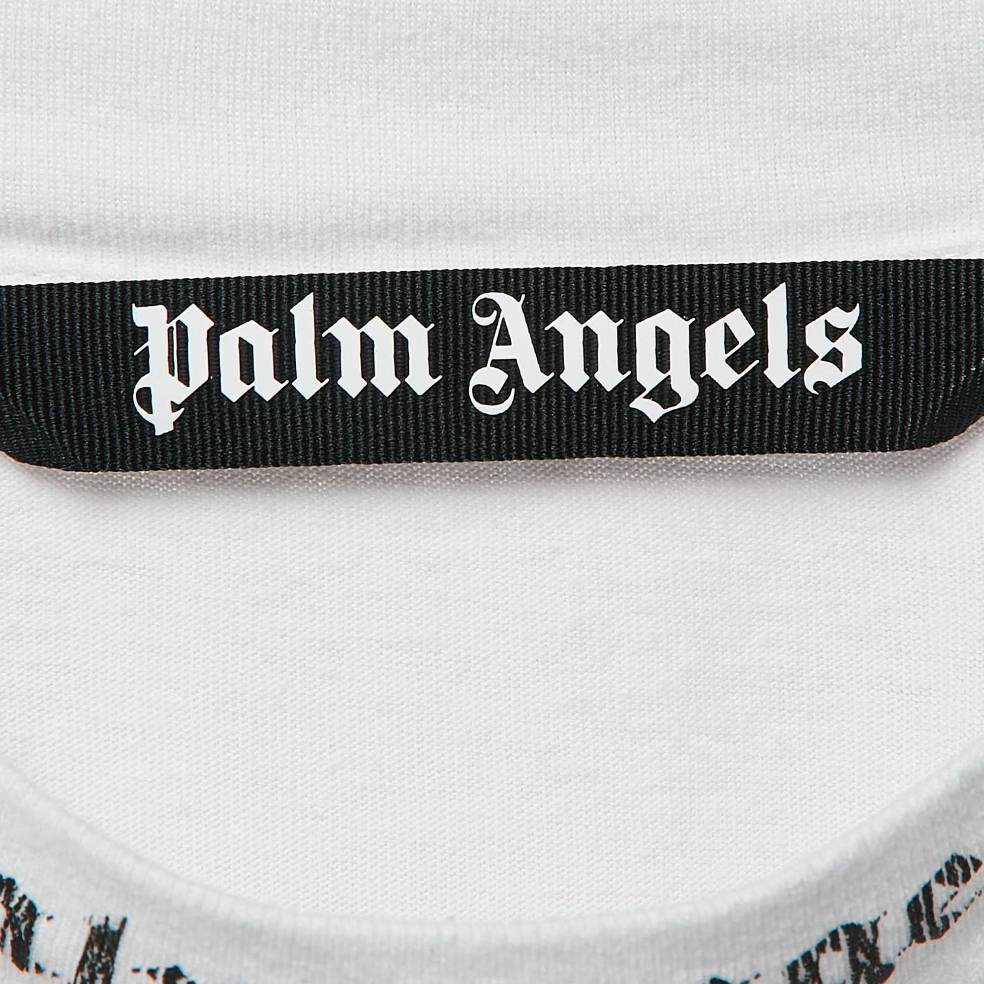 Palm Angels White Logo Print Cotton Knit Crew Neck Sweatshirt XS In Fair Condition In Dubai, Al Qouz 2