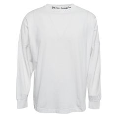 Palm Angels White Logo Print Cotton Knit Crew Neck Sweatshirt XS