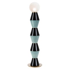 Palm Aquamarine and Black Floor Lamp