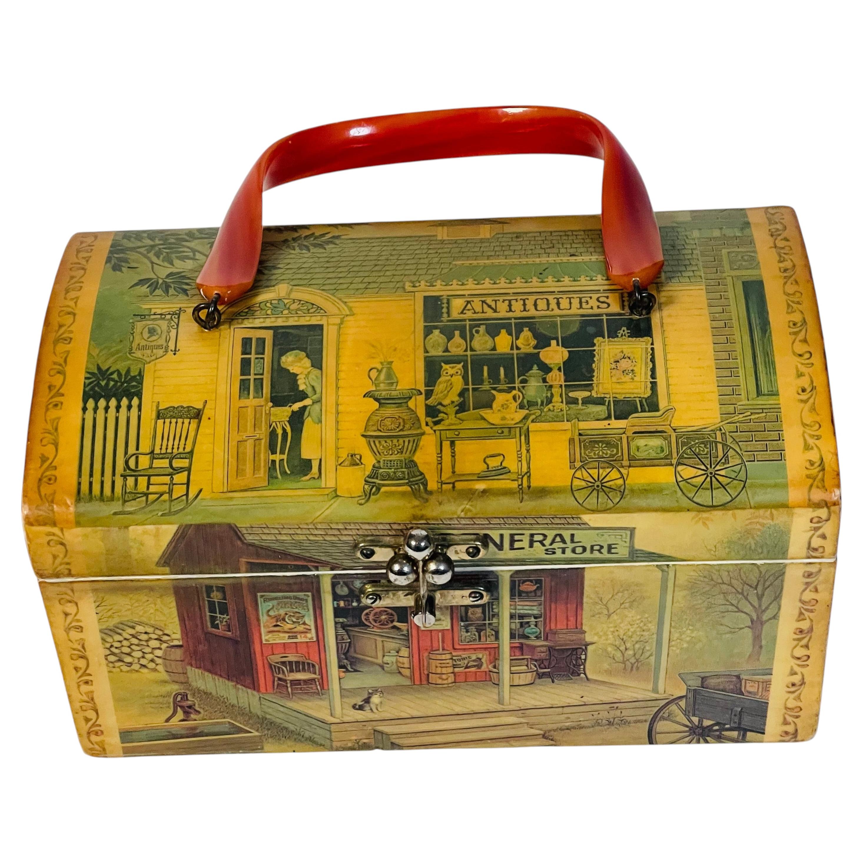Palm Beach Billie Ross Borsa a scatola antica con manico in lucite