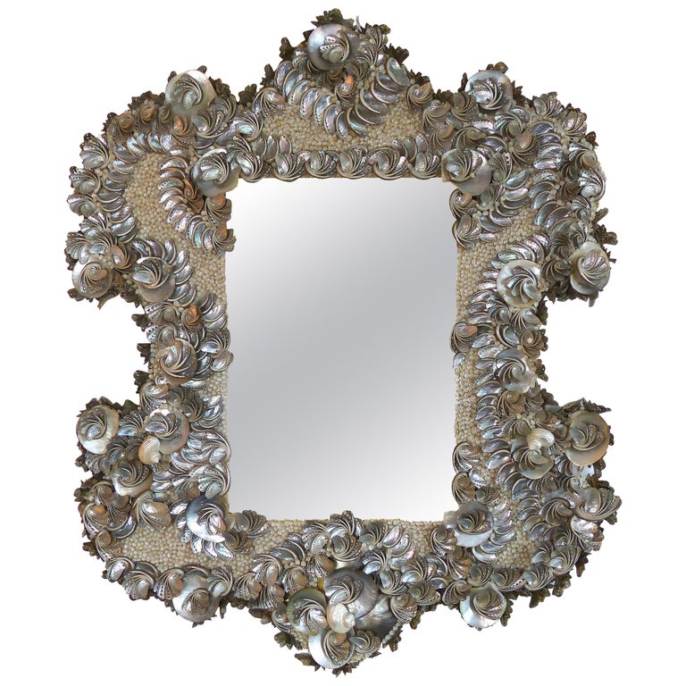 Palm Beach Chic Abalone Shell Encrusted Mirror For Sale at 1stdibs