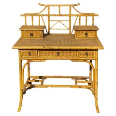 Palm Beach Chic Bamboo & Cane Chinoiserie Pagoda Form Desk