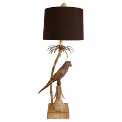 Palm Beach Chic Brass Macaw Parrot Tole Palm Tree Lamp