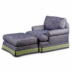 Palm Beach Chic Silla Club Azul Marino Y Otomana Con Ribetes Verdes By Lee Industries  S/2