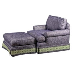 Palm Beach Chic Navy Club Chair And Ottoman W/ Green Trim By Lee Industries  S/2