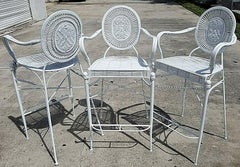 Palm Beach Coastal White Wrought Iron Bar Stools Bamboo Rattan Bentwood