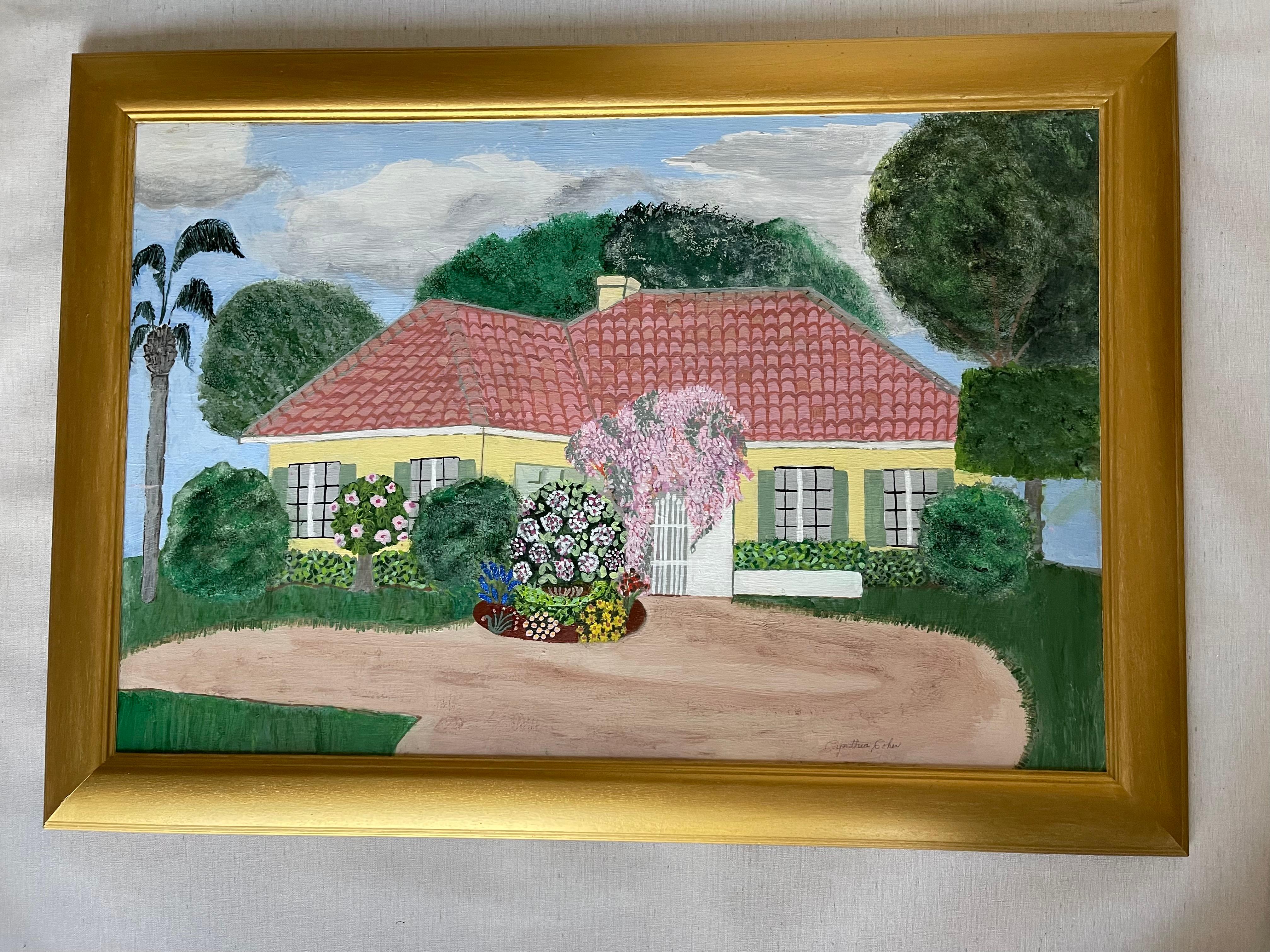 Palm Beach Cottage Origina, Gemälde, Leinwand, signiert (Moderne der Mitte des Jahrhunderts) im Angebot