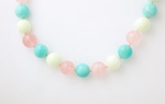 Palm Beach Genuine Rose Quartz Amazonite Chalcedony 17MM Bead 22Inch Necklace