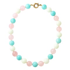 Palm Beach Genuine Rose Quartz Amazonite Chalcedony 17MM Bead 22Inch Necklace