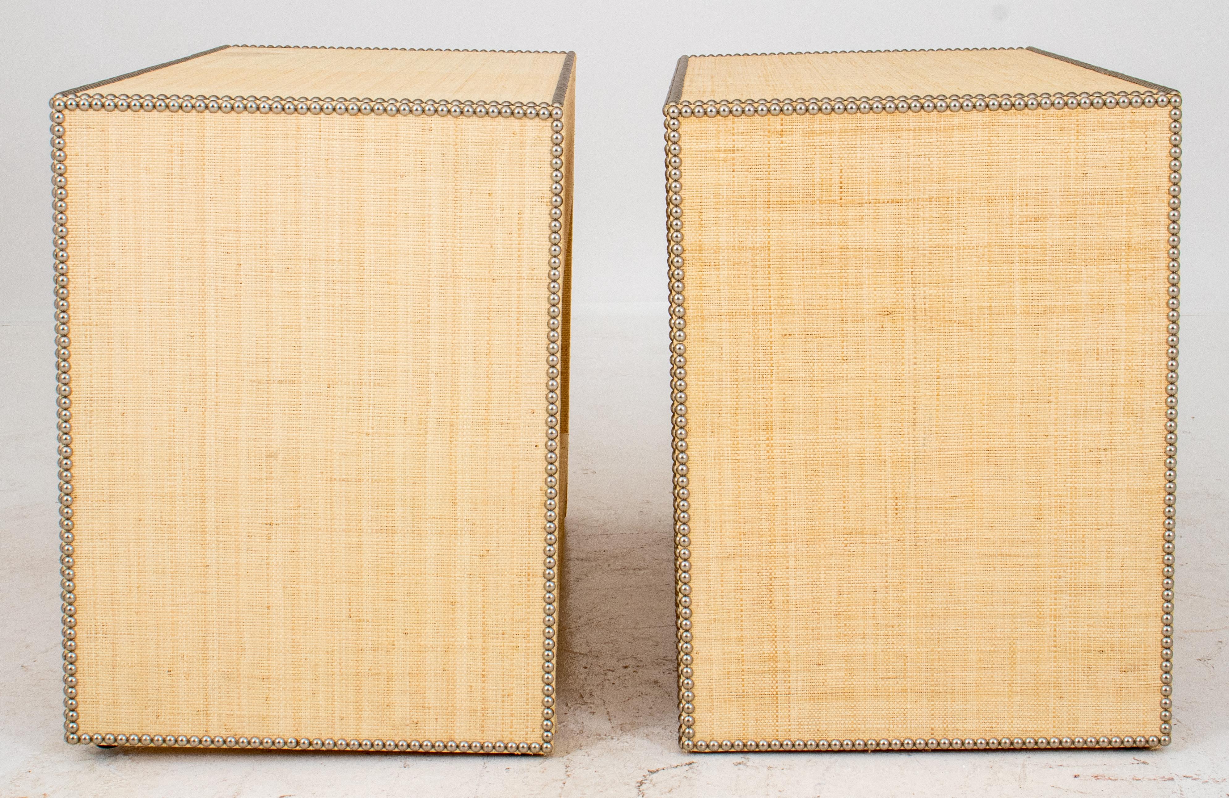Mid-Century Modern Palm Beach Modern Seagrass End Tables For Sale