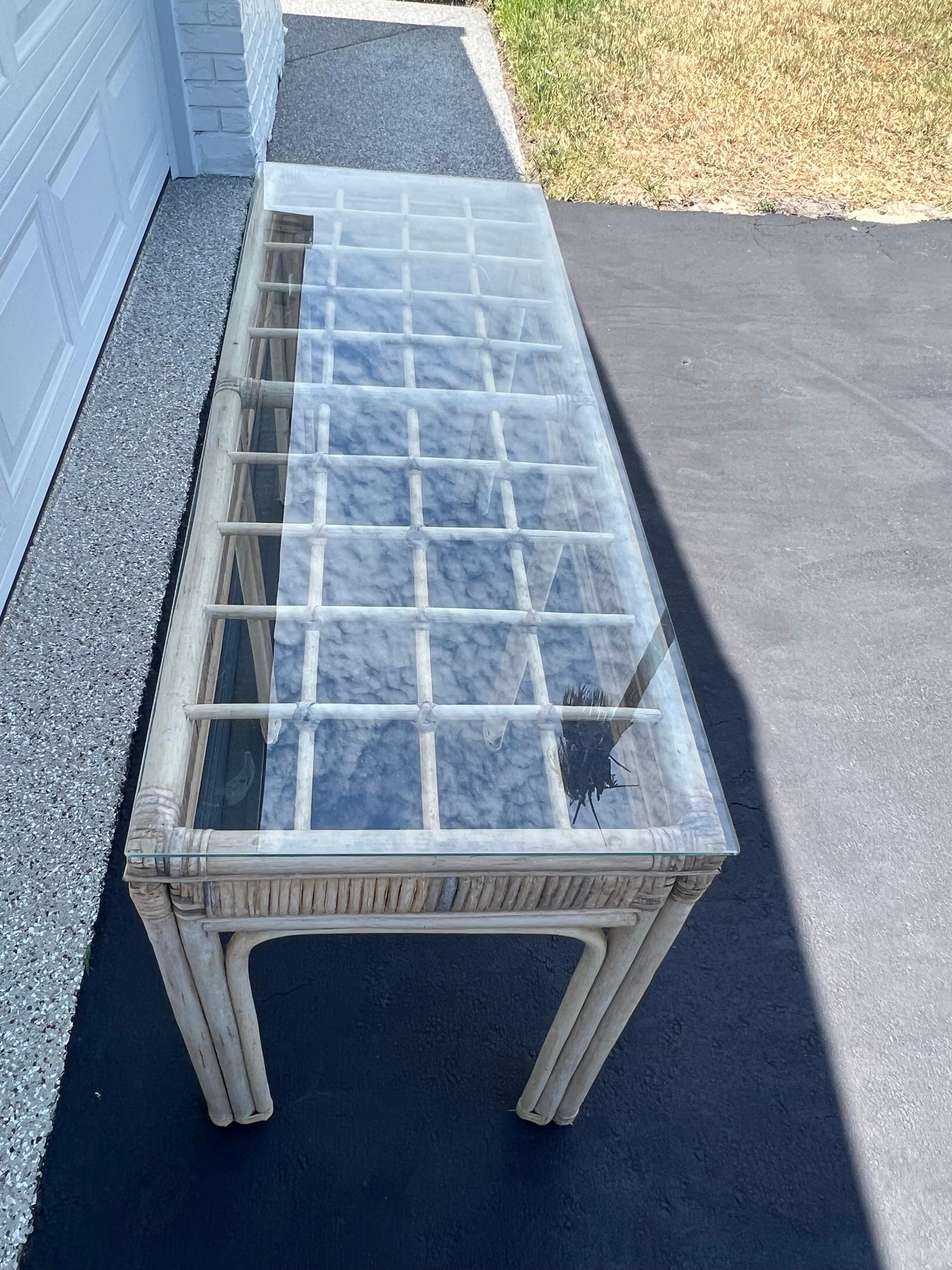 Palm Beach Rattan and Wicker Sofa Table For Sale 5