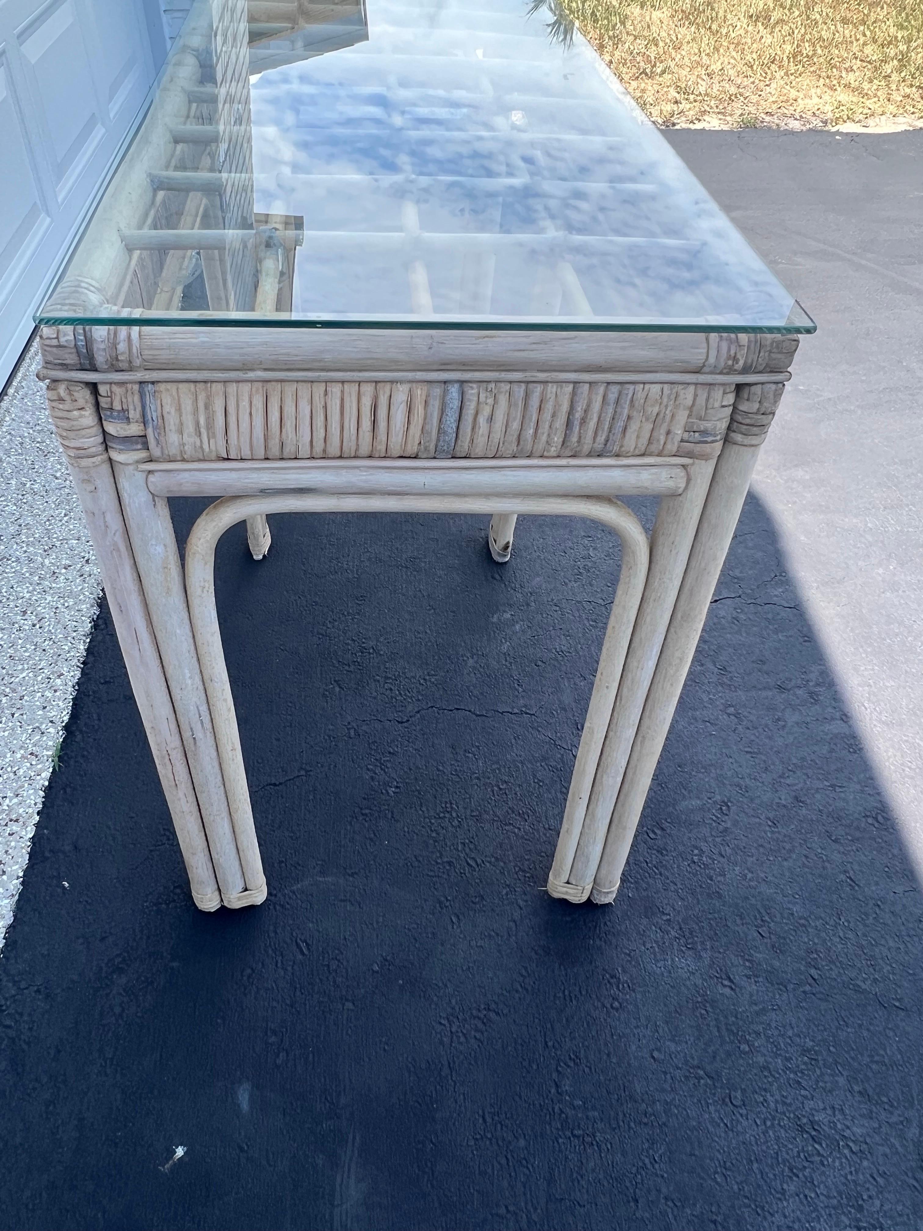 Palm Beach Rattan and Wicker Sofa Table For Sale 6