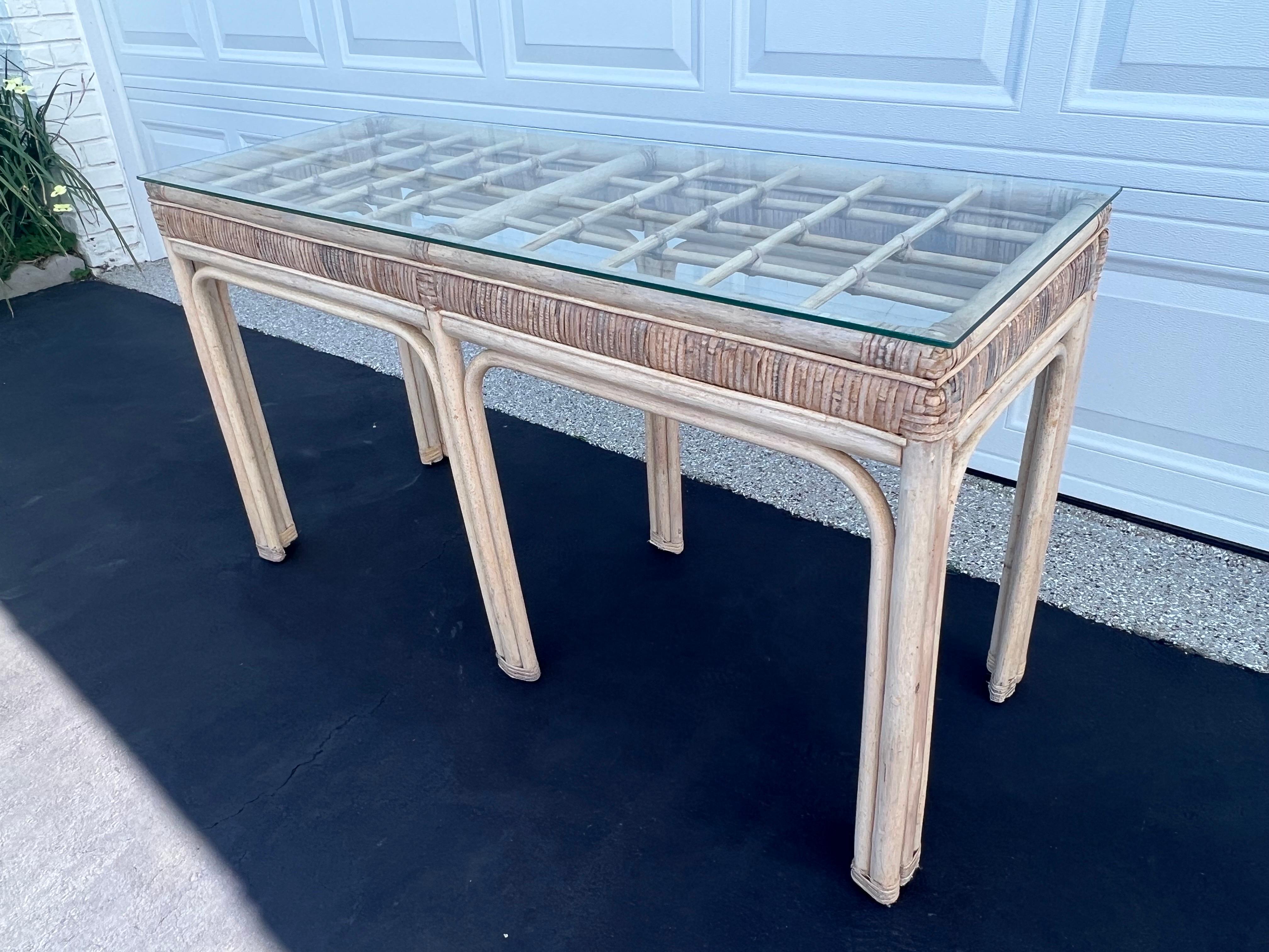 Palm Beach Rattan and Wicker Sofa Table For Sale 7