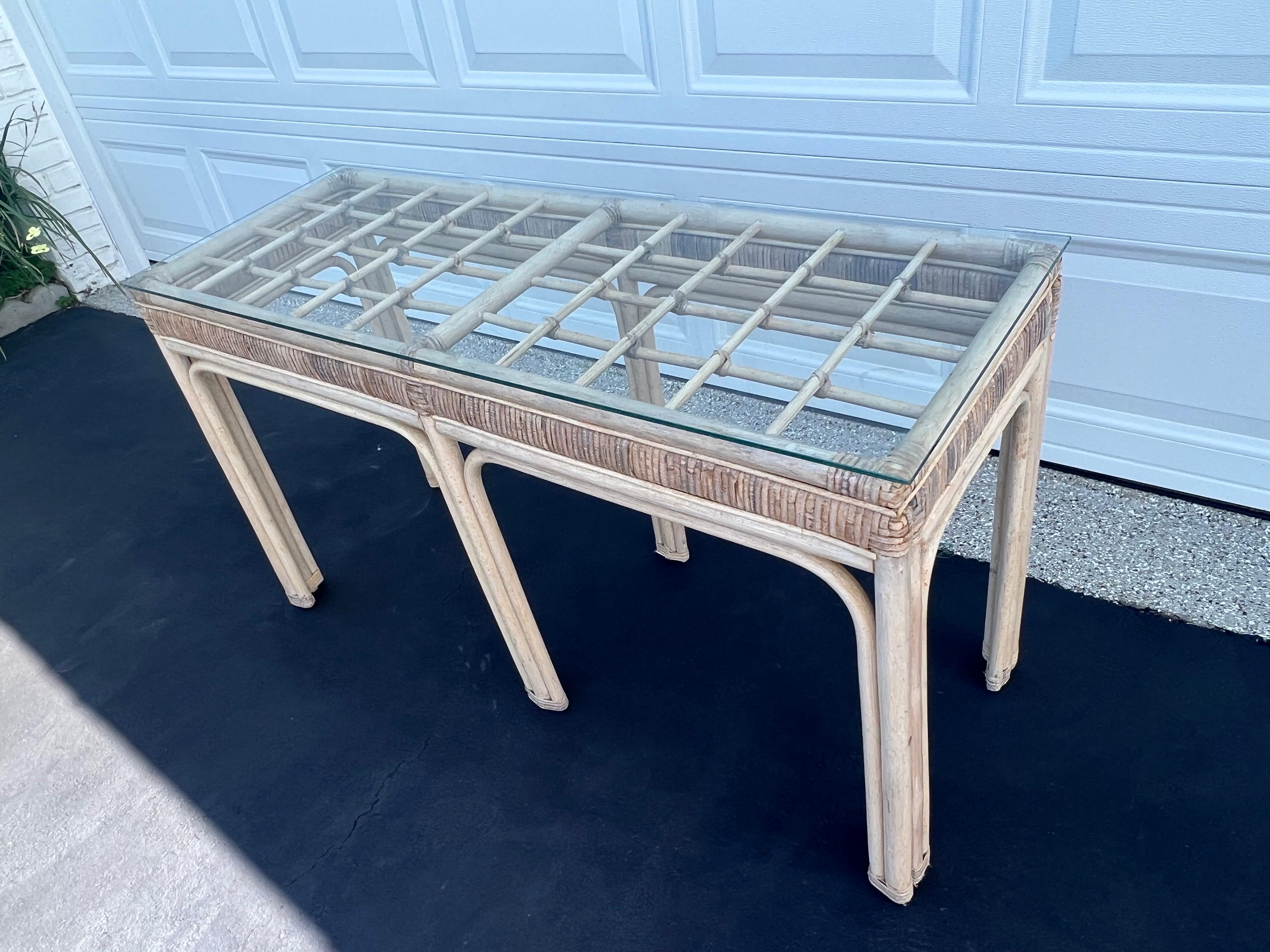 Palm Beach Rattan and Wicker Sofa Table For Sale 8
