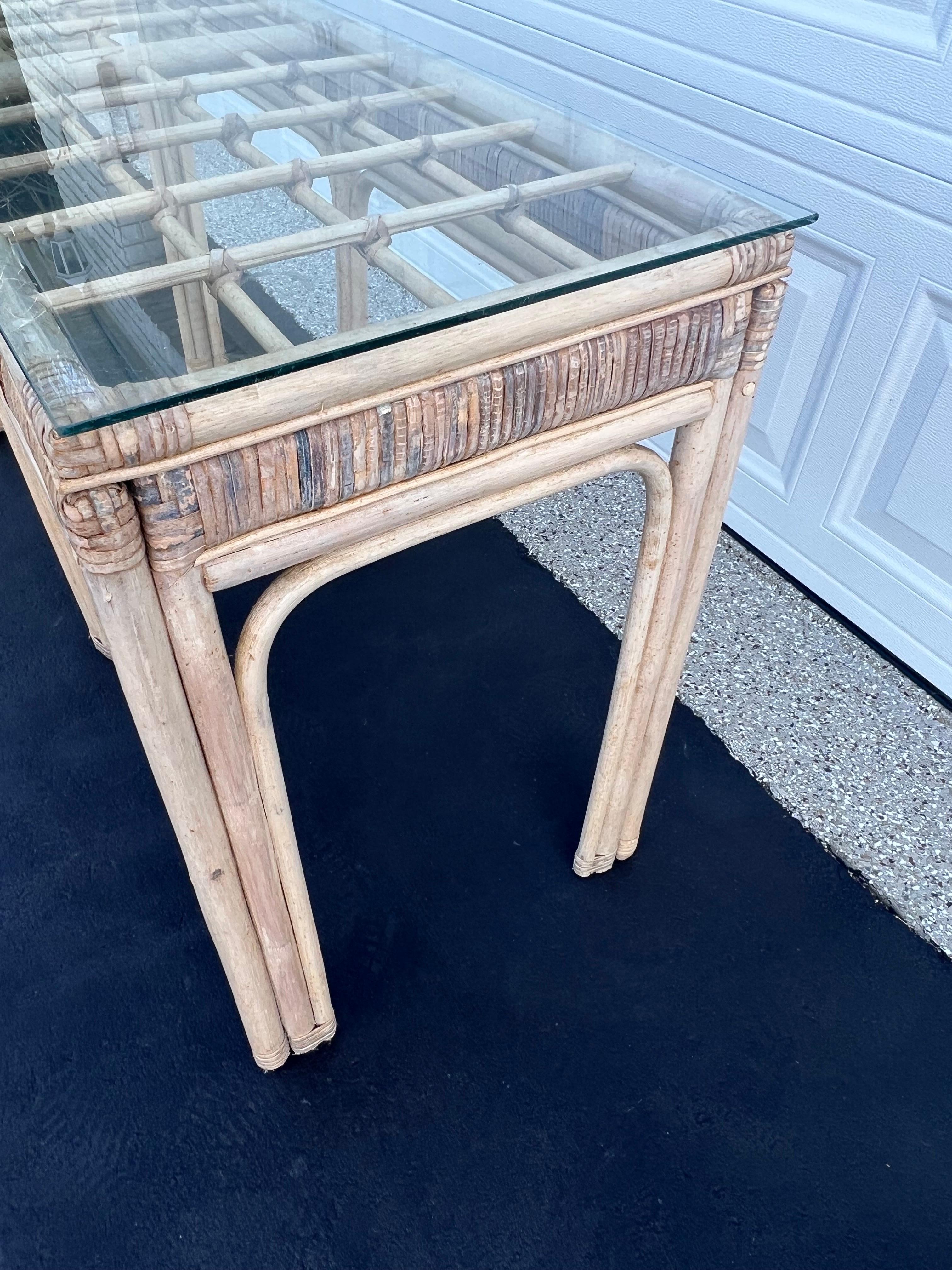 Palm Beach Rattan and Wicker Sofa Table For Sale 9