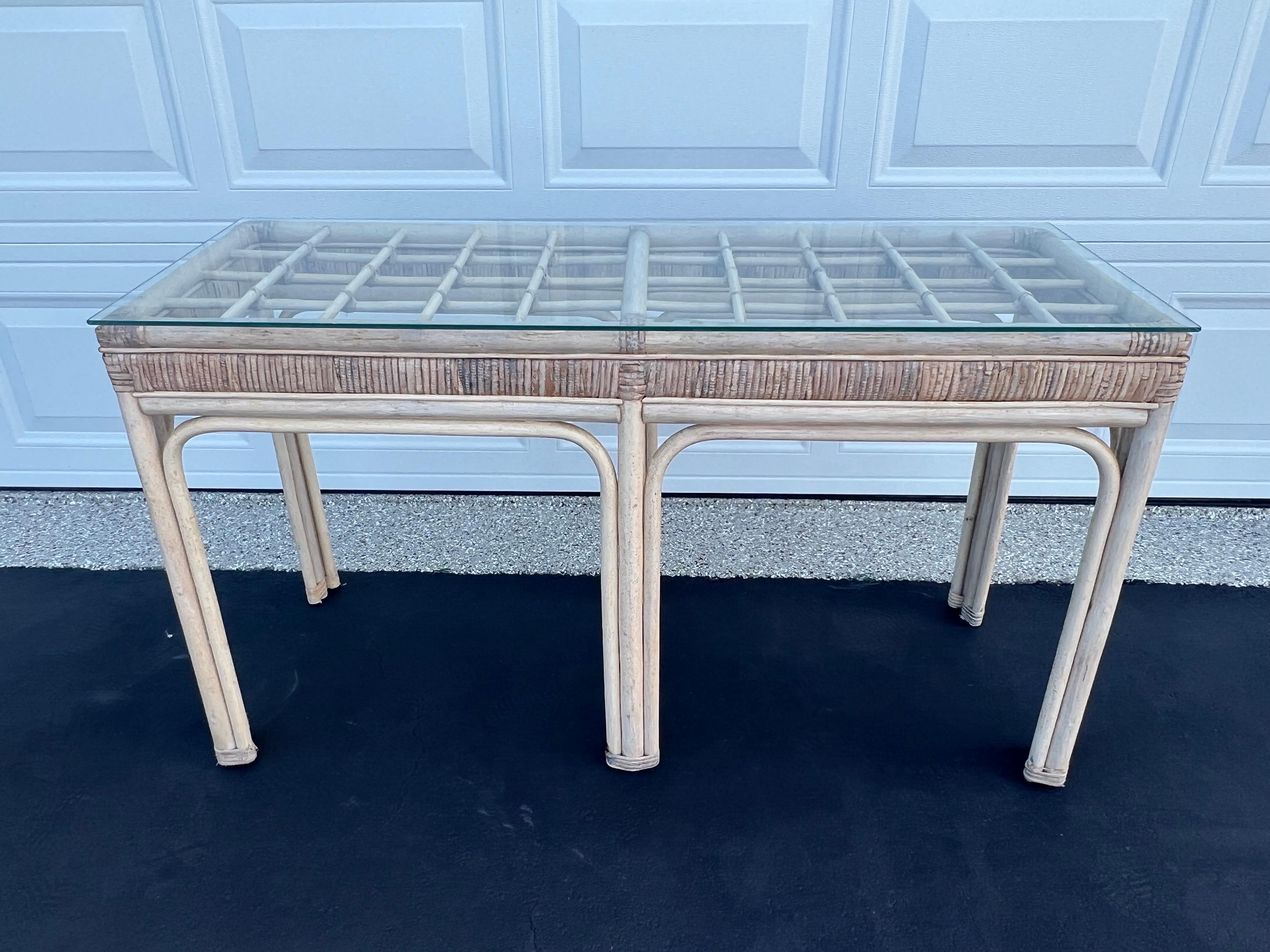 Bohemian Palm Beach Rattan and Wicker Sofa Table For Sale