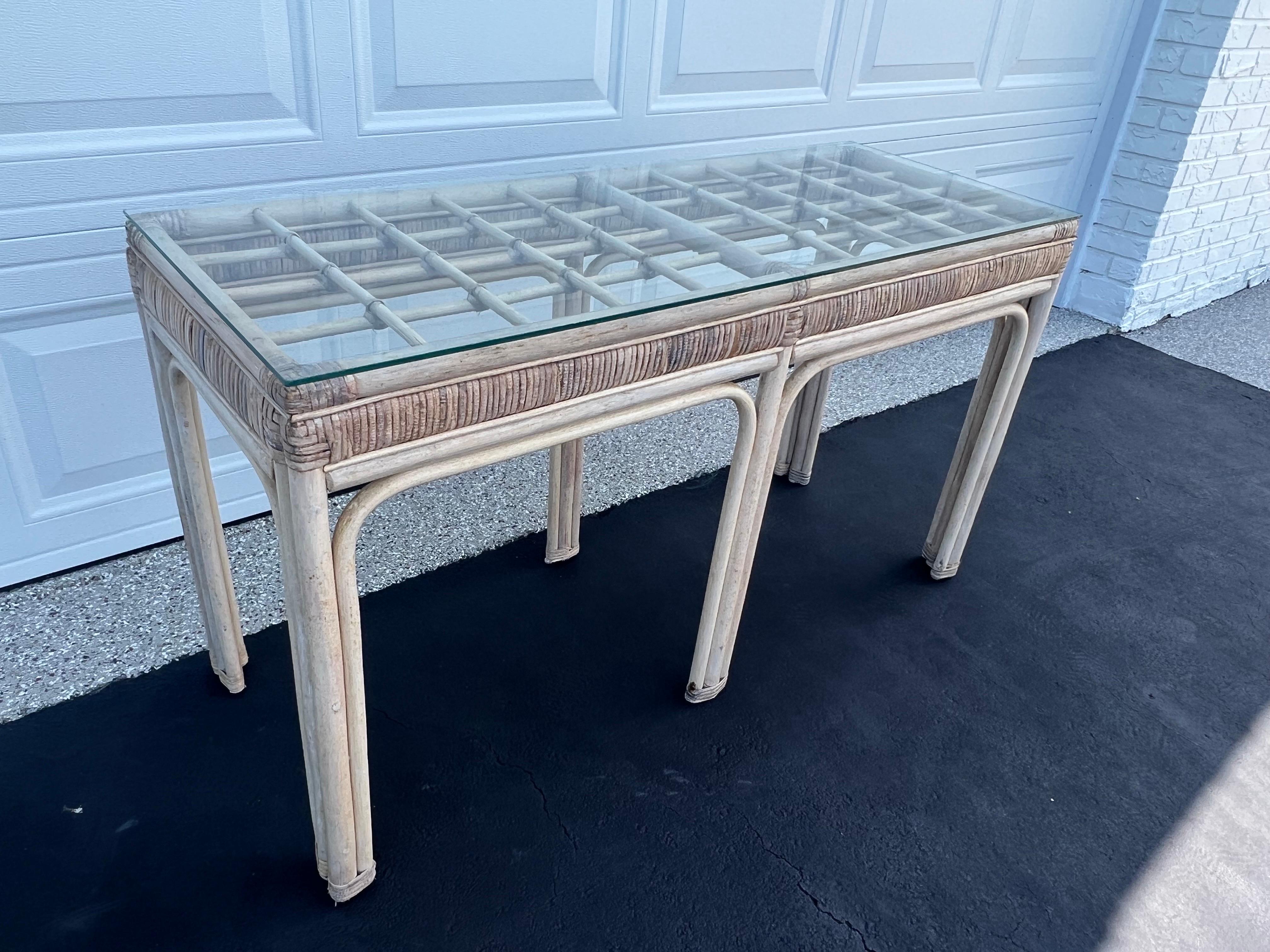 Palm Beach Rattan and Wicker Sofa Table For Sale 2