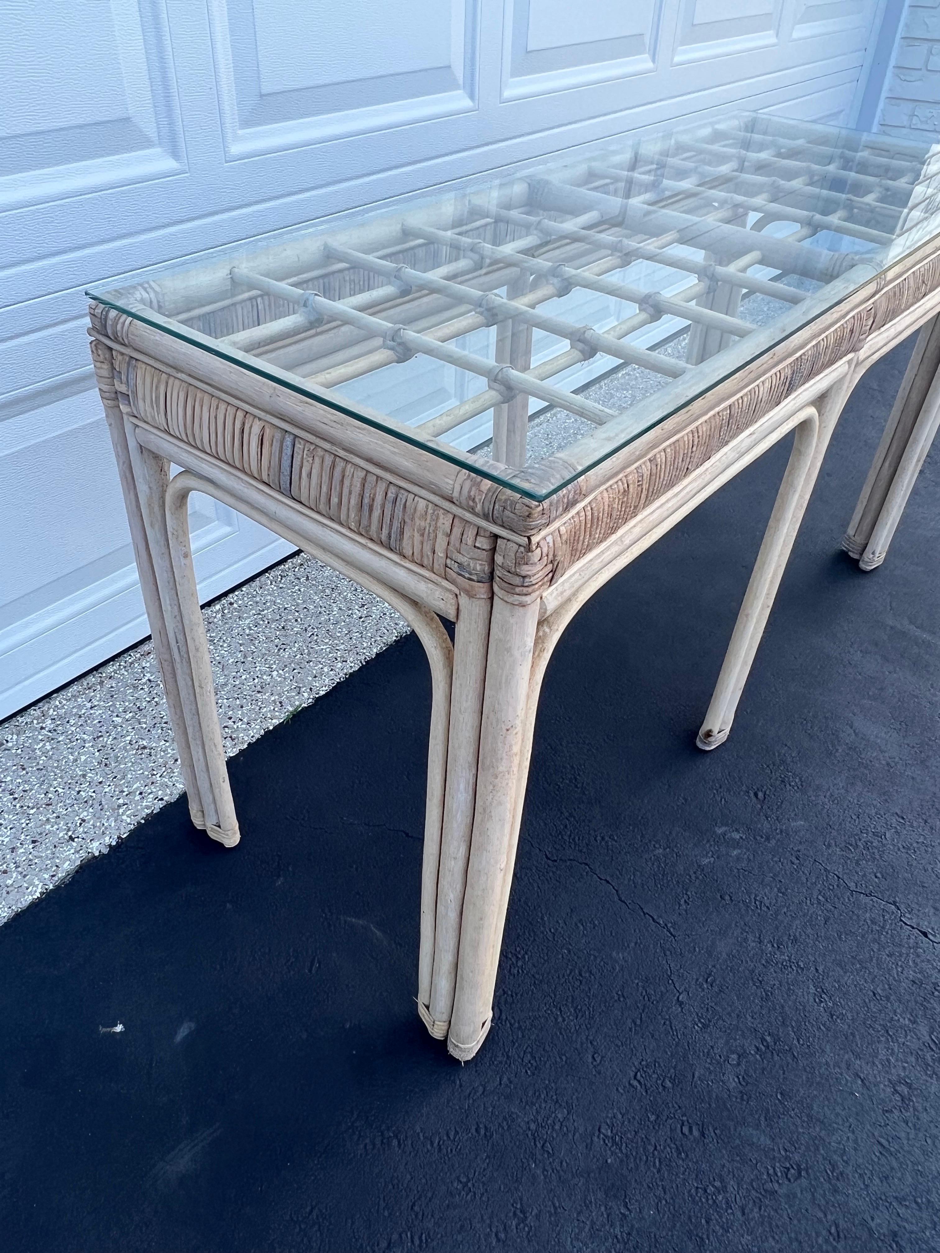 Palm Beach Rattan and Wicker Sofa Table For Sale 3