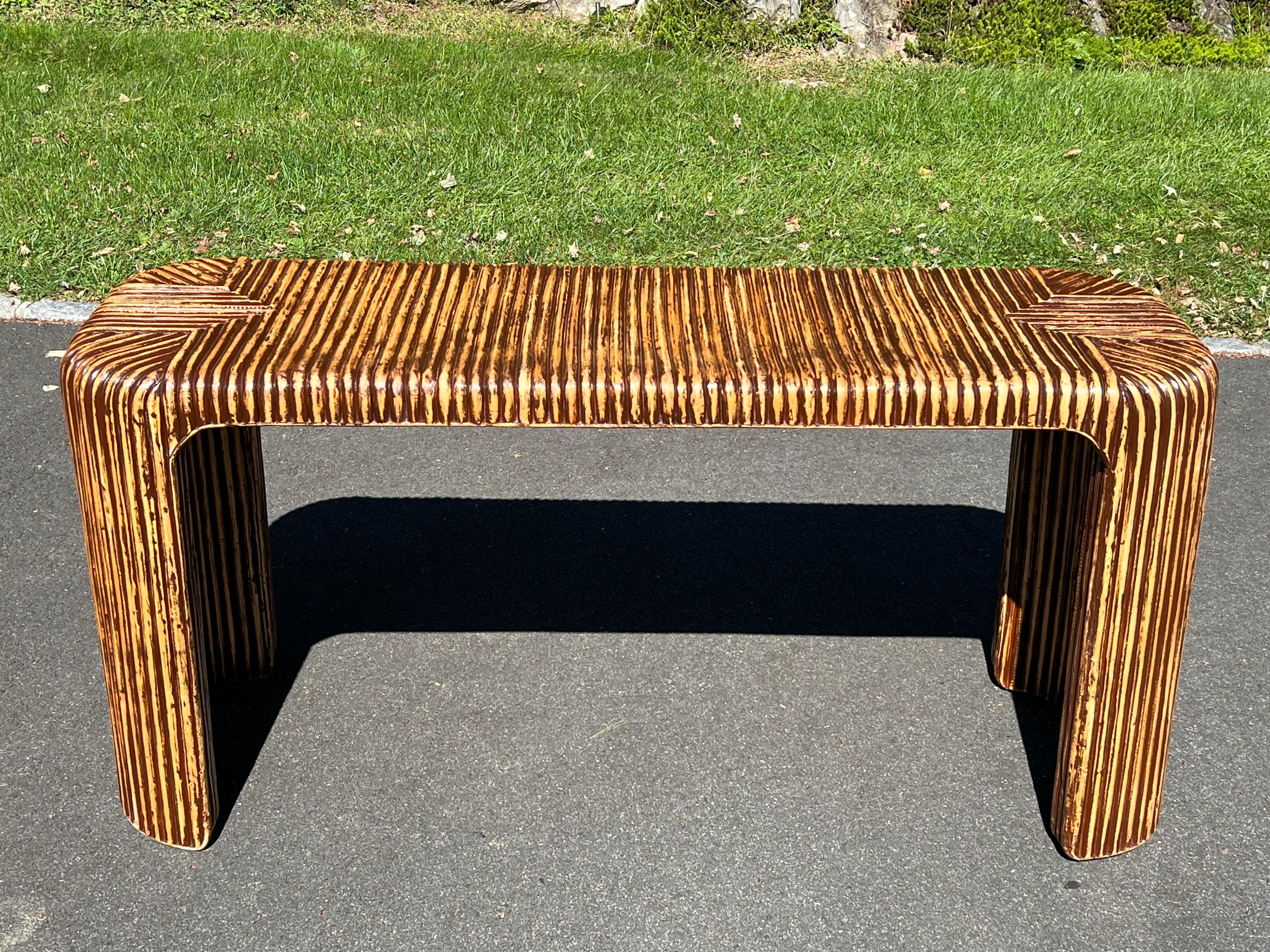Palm Beach Regency Bamboo Console Table. Amazing two toned textural piece. Perfect to add some pizzazz to that bare entryway or hallway. Ideal for coastal or organic boho style homes. 