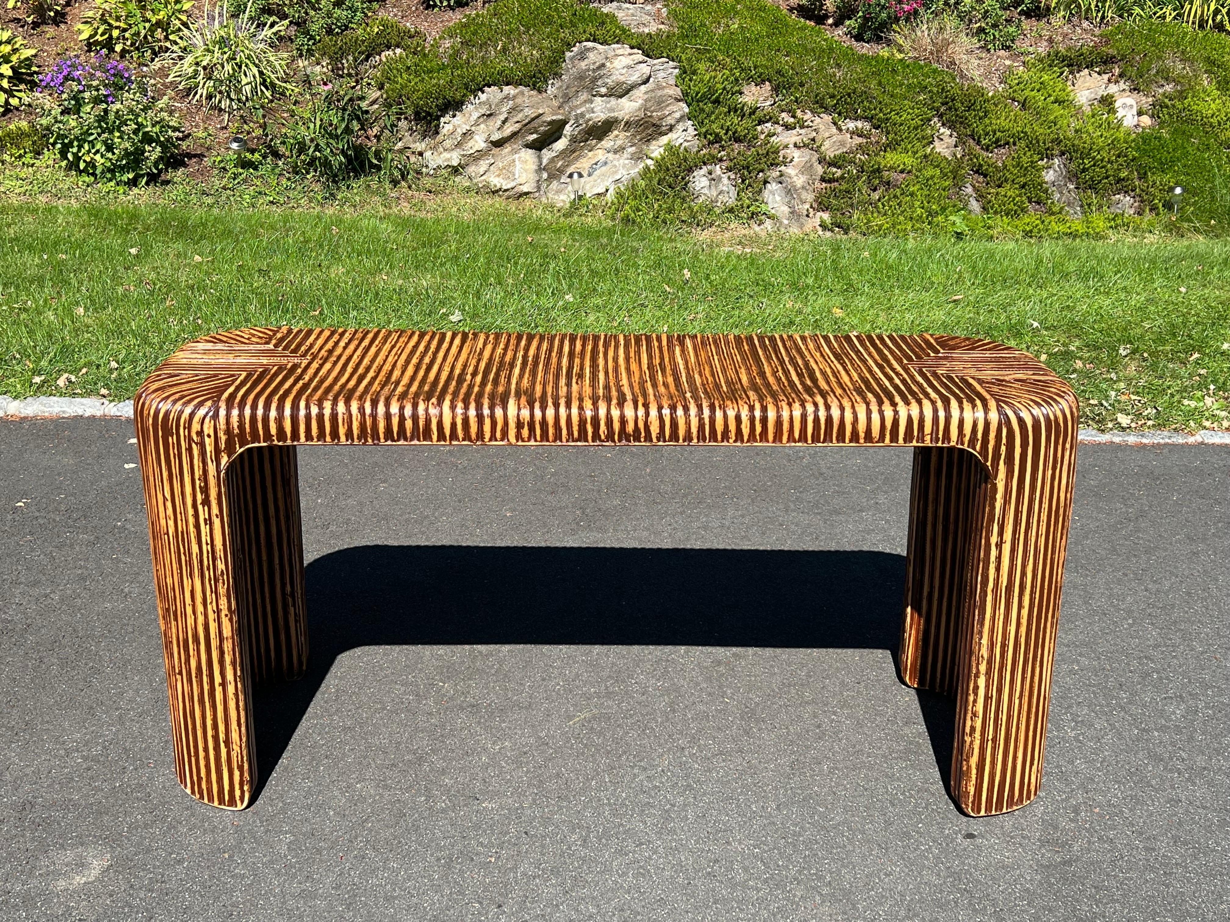 Bohemian Palm Beach Regency Bamboo Console Table  For Sale