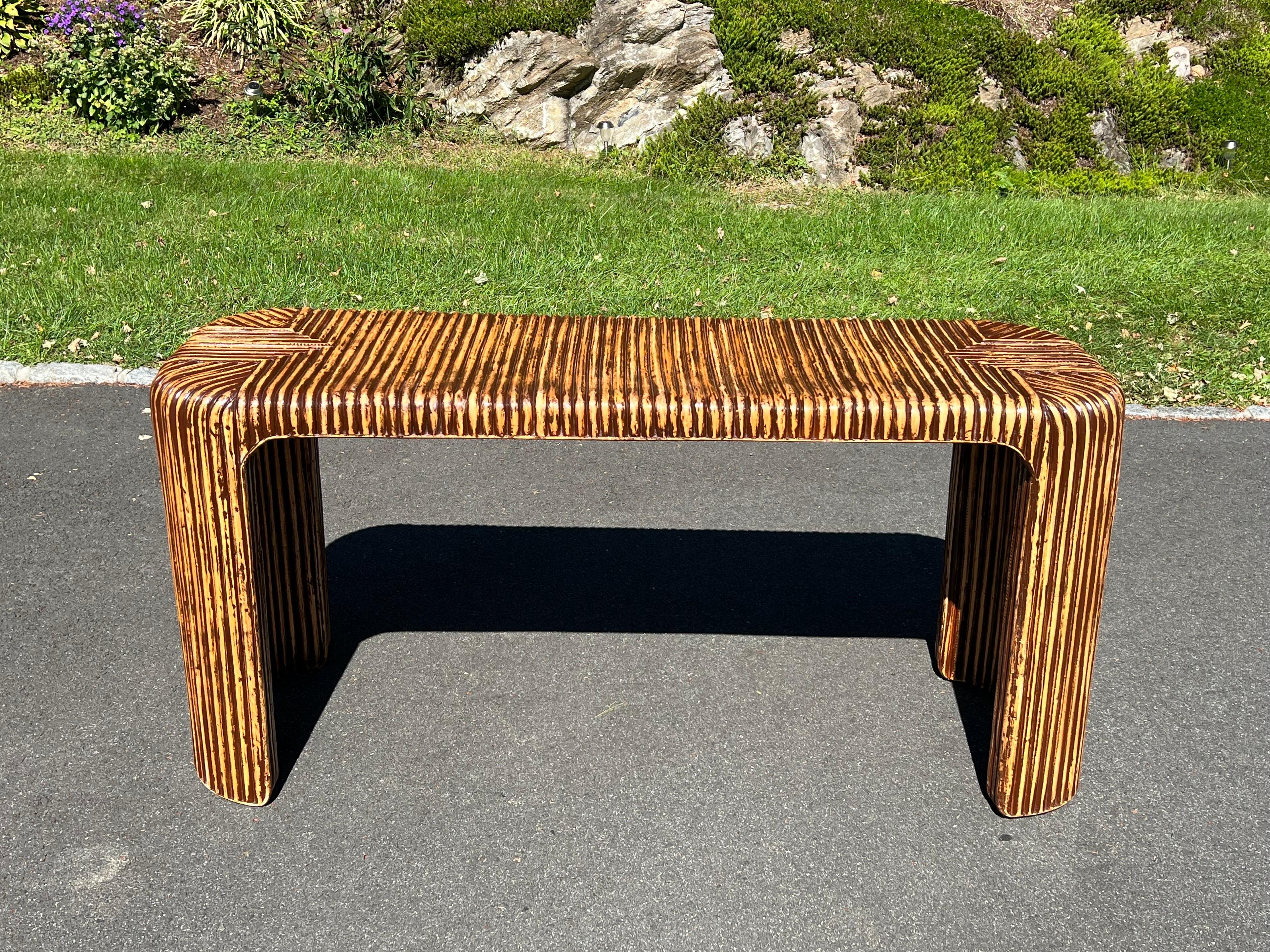 Palm Beach Regency Bamboo Console Table  In Good Condition For Sale In Redding, CT