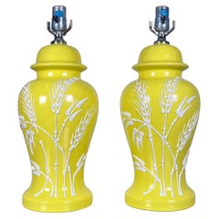 Lampade da tavolo Ginger Jar in ceramica di Palm Beach Regency con steli di grano, coppia