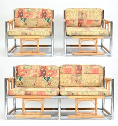 Palm Beach Regency Chrome, Bamboo & Rattan Seating Suite, c. 1970's