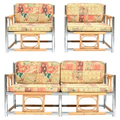 Palm Beach Regency Chrome, Bamboo & Rattan Seating Suite, c. 1970's
