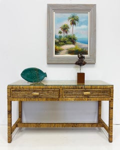 Palm Beach Regency Coastal Modern Split Rattan Console with 2 Drawers