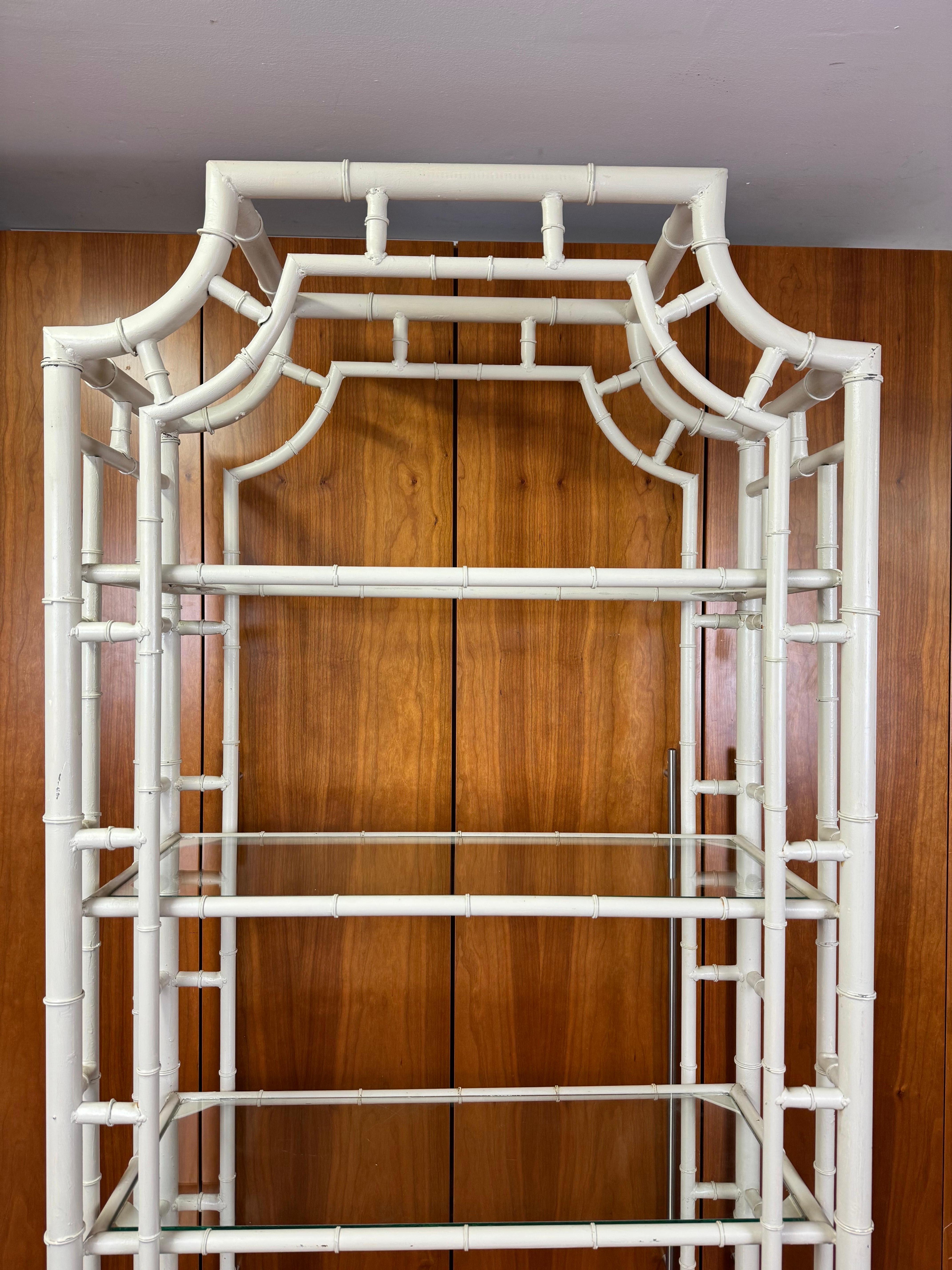 Glass Palm Beach Regency Faux Bamboo Pagoda Etagere