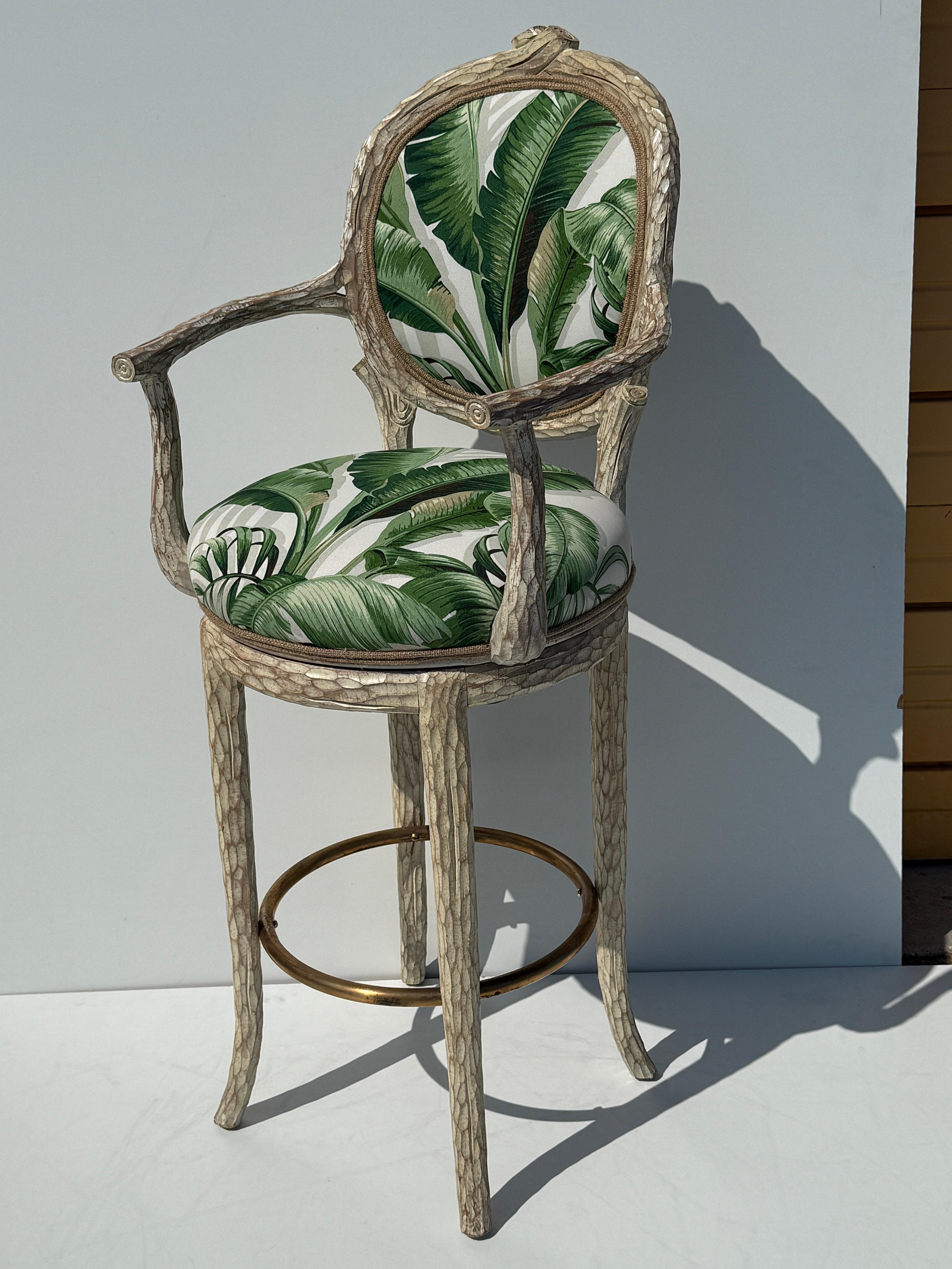 Hollywood Regency Palm Beach Regency Faux Bois Twig Bar Stool For Sale