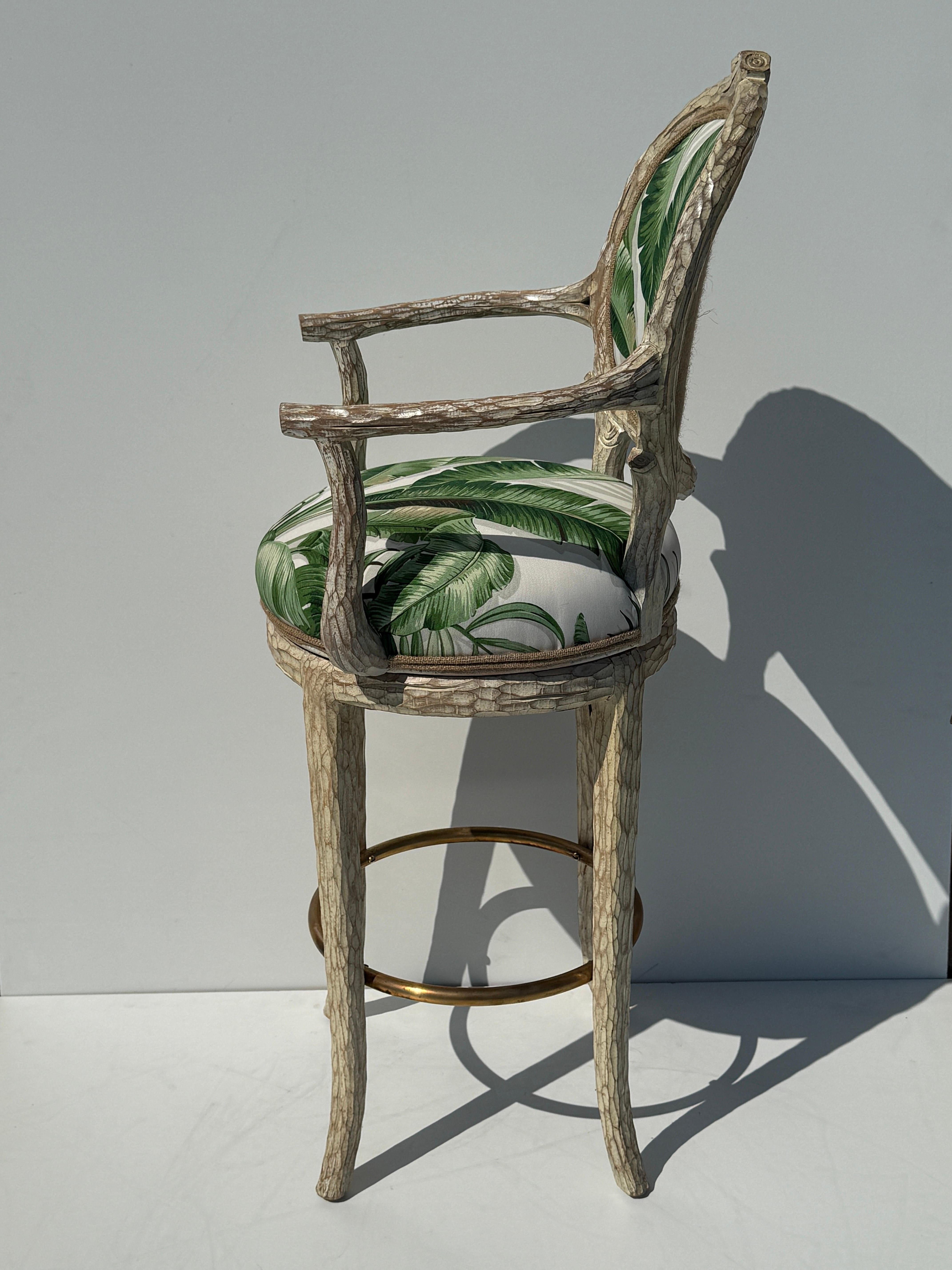 Spanish Palm Beach Regency Faux Bois Twig Bar Stool For Sale